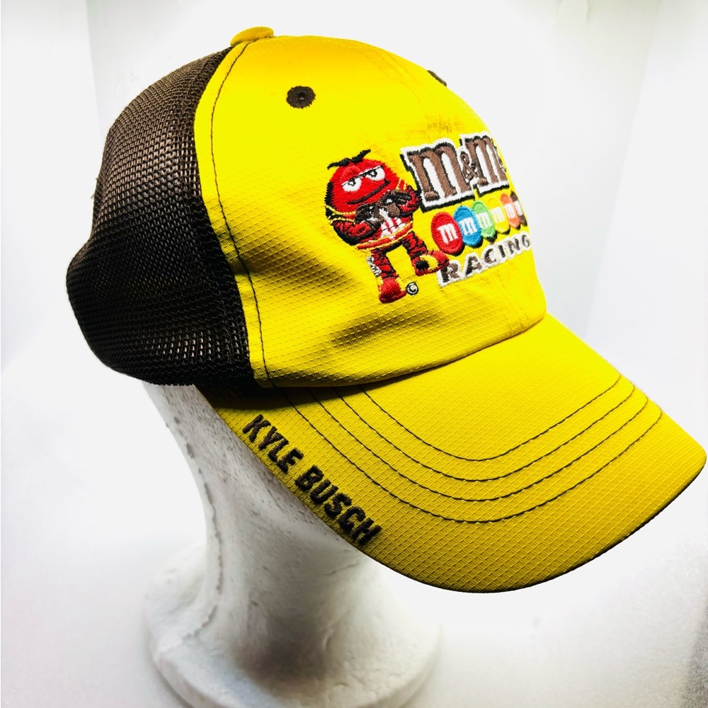 Nascar x M&M's Hat Cap Adjustable Youth Yellow/Brown Back Mesh #18 Kyle Busch - Picture 2 of 8